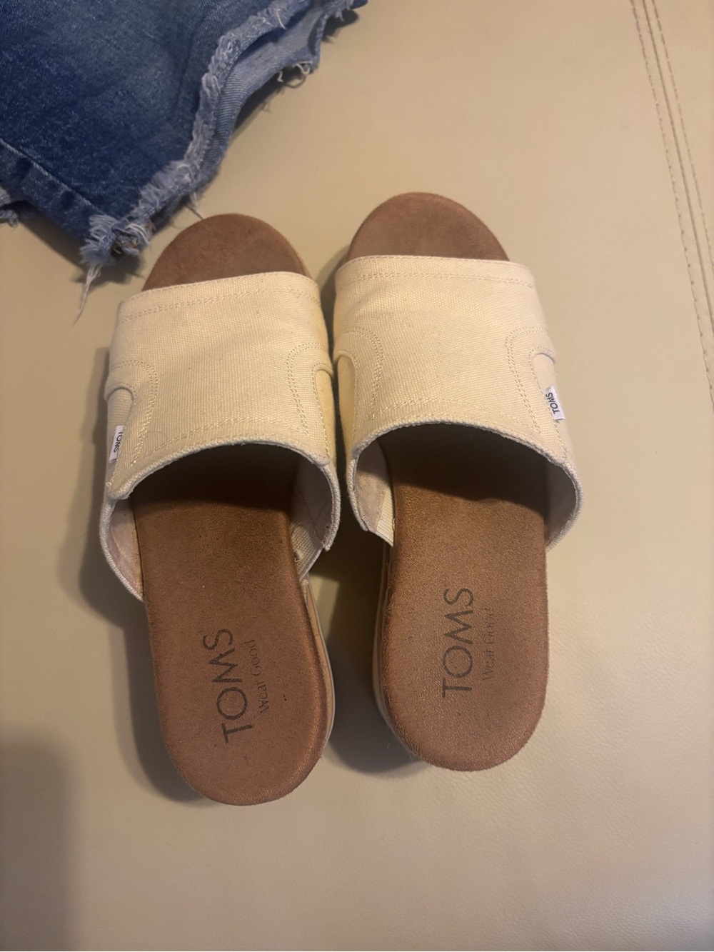 TOMS Cream Canvas Slide Mules